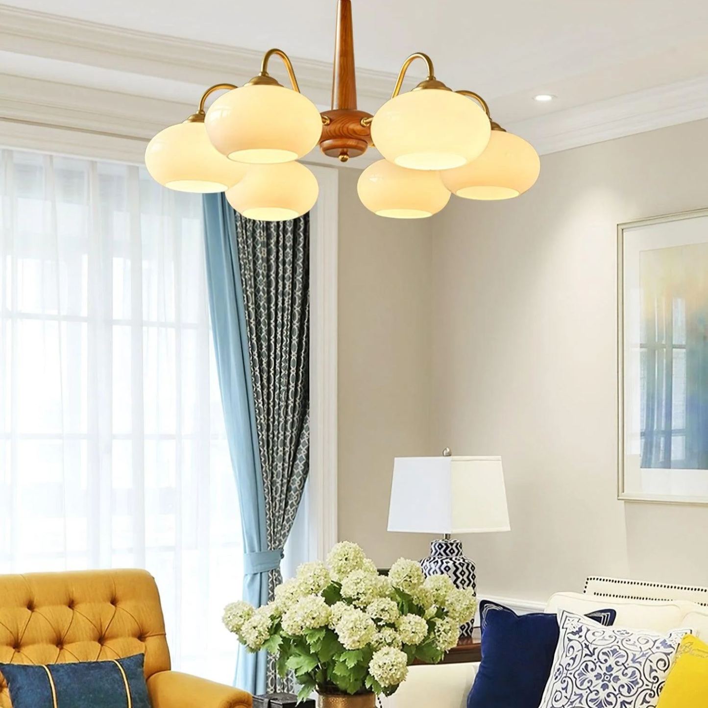 Valentina Vintage Wood Glass Chandelier Shades Living Dining Room