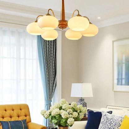 Valentina Vintage Wood Glass Chandelier Shades Living Dining Room