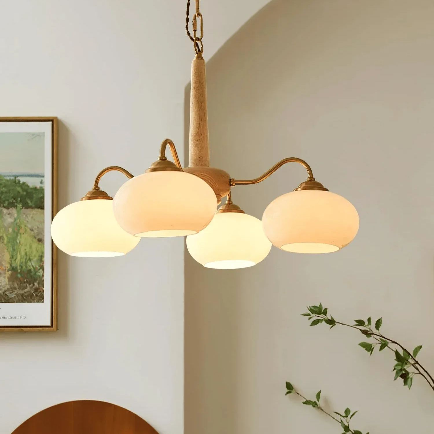 Valentina Vintage Wood Glass Chandelier Shades Living Dining Room