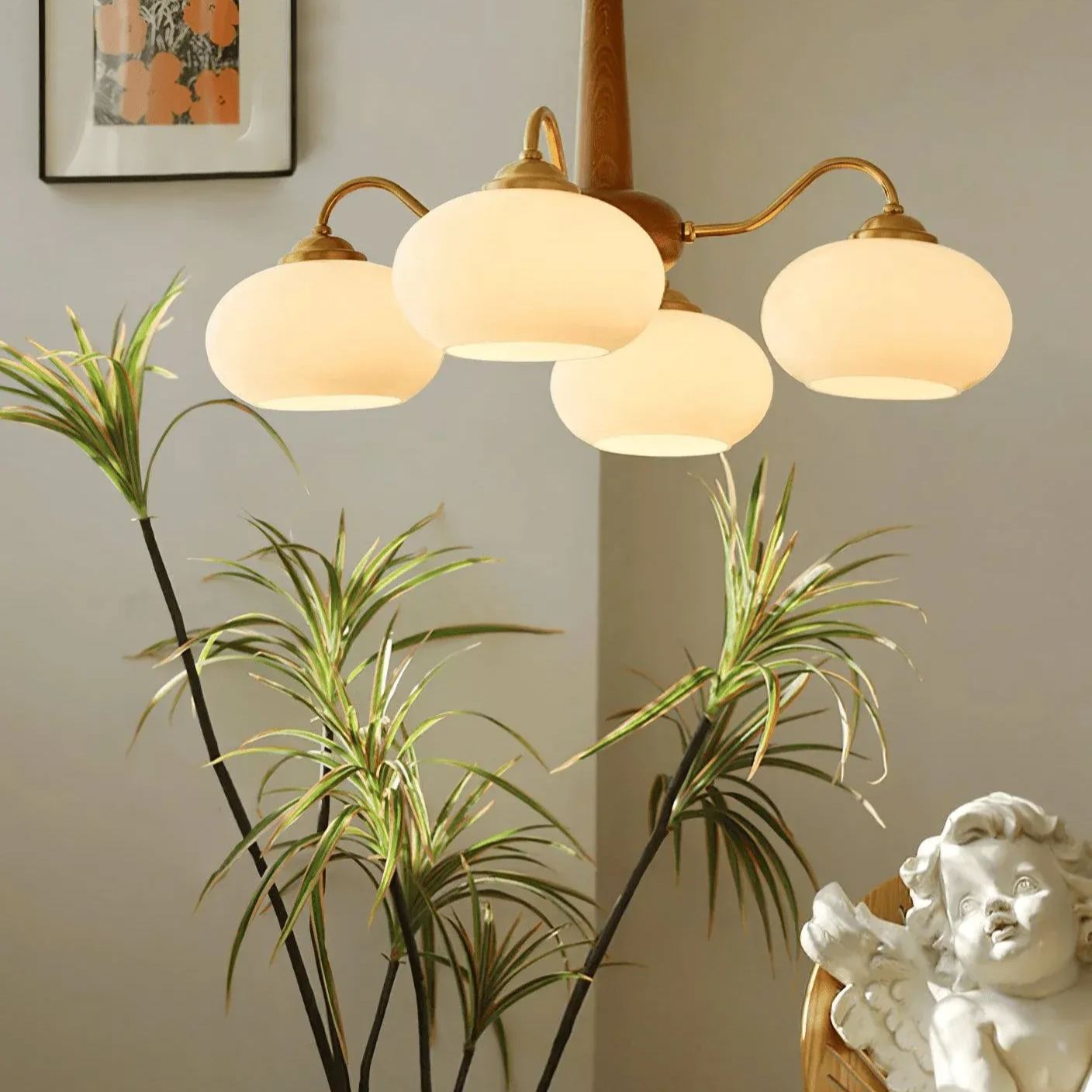 Valentina Vintage Wood Glass Chandelier Shades Living Dining Room