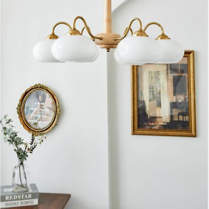 Valentina Vintage Wood Glass Chandelier Shades Living Dining Room