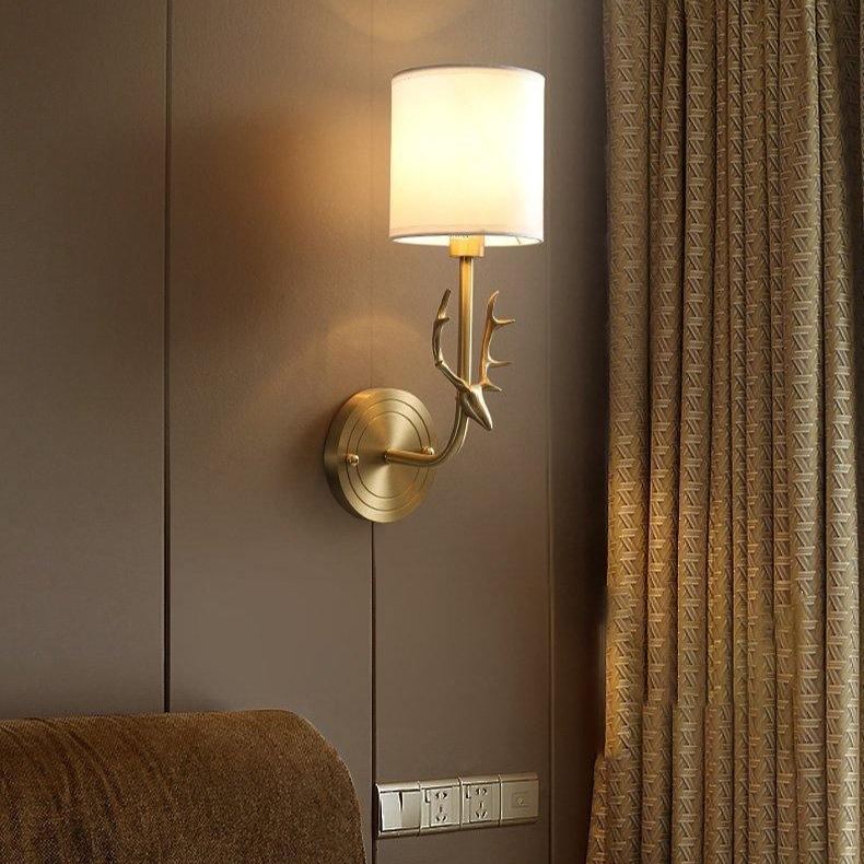 Alessio Vintage Brass Deer Head Fabric Wall Light Bedroom Hallway