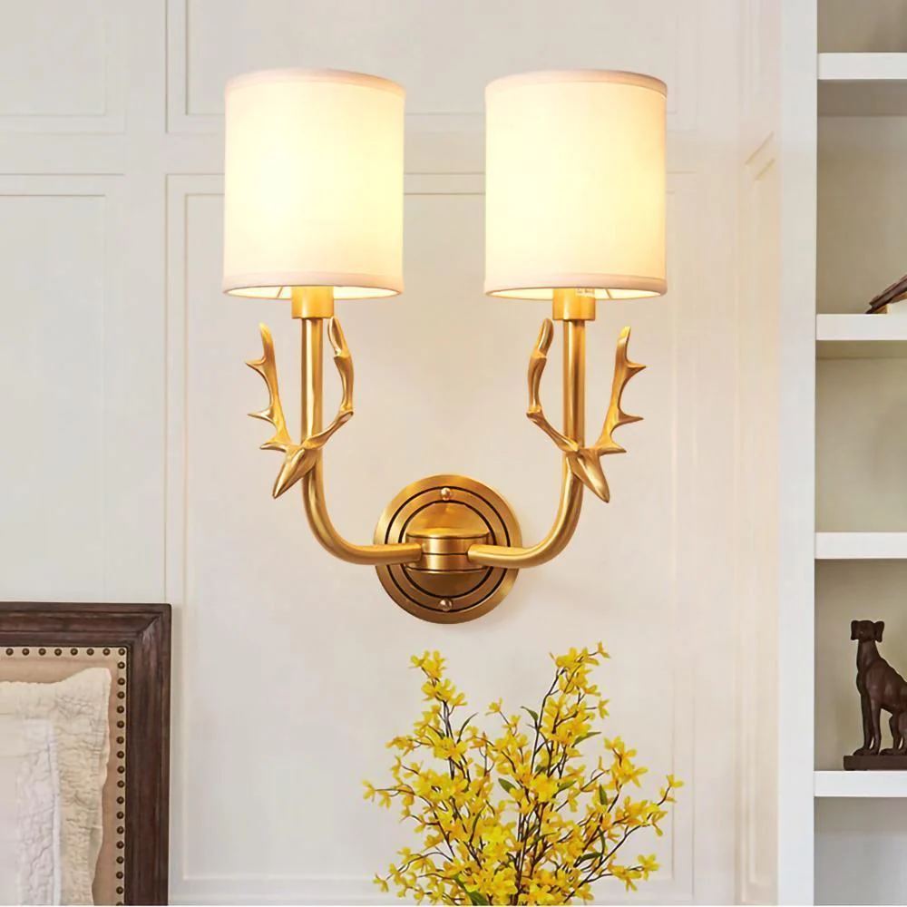 Alessio Vintage Brass Deer Head Fabric Wall Light Bedroom Hallway