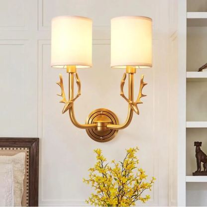 Alessio Vintage Brass Deer Head Fabric Wall Light Bedroom Hallway
