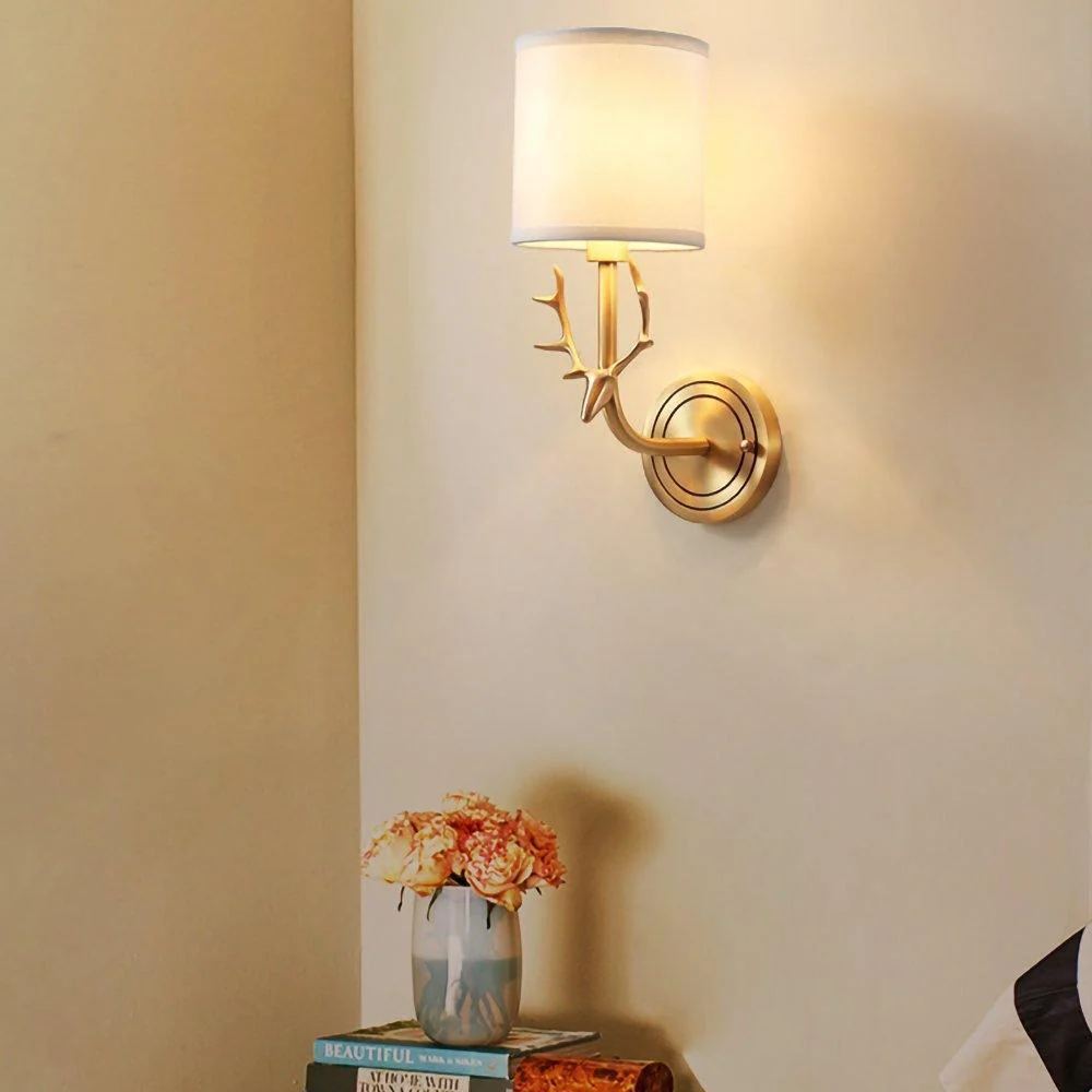 Alessio Vintage Brass Deer Head Fabric Wall Light Bedroom Hallway