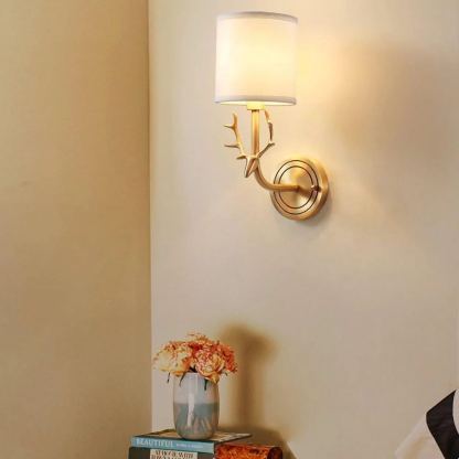 Alessio Vintage Brass Deer Head Fabric Wall Light Bedroom Hallway