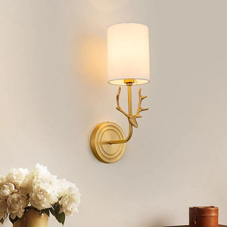 Alessio Vintage Brass Deer Head Fabric Wall Light Bedroom Hallway
