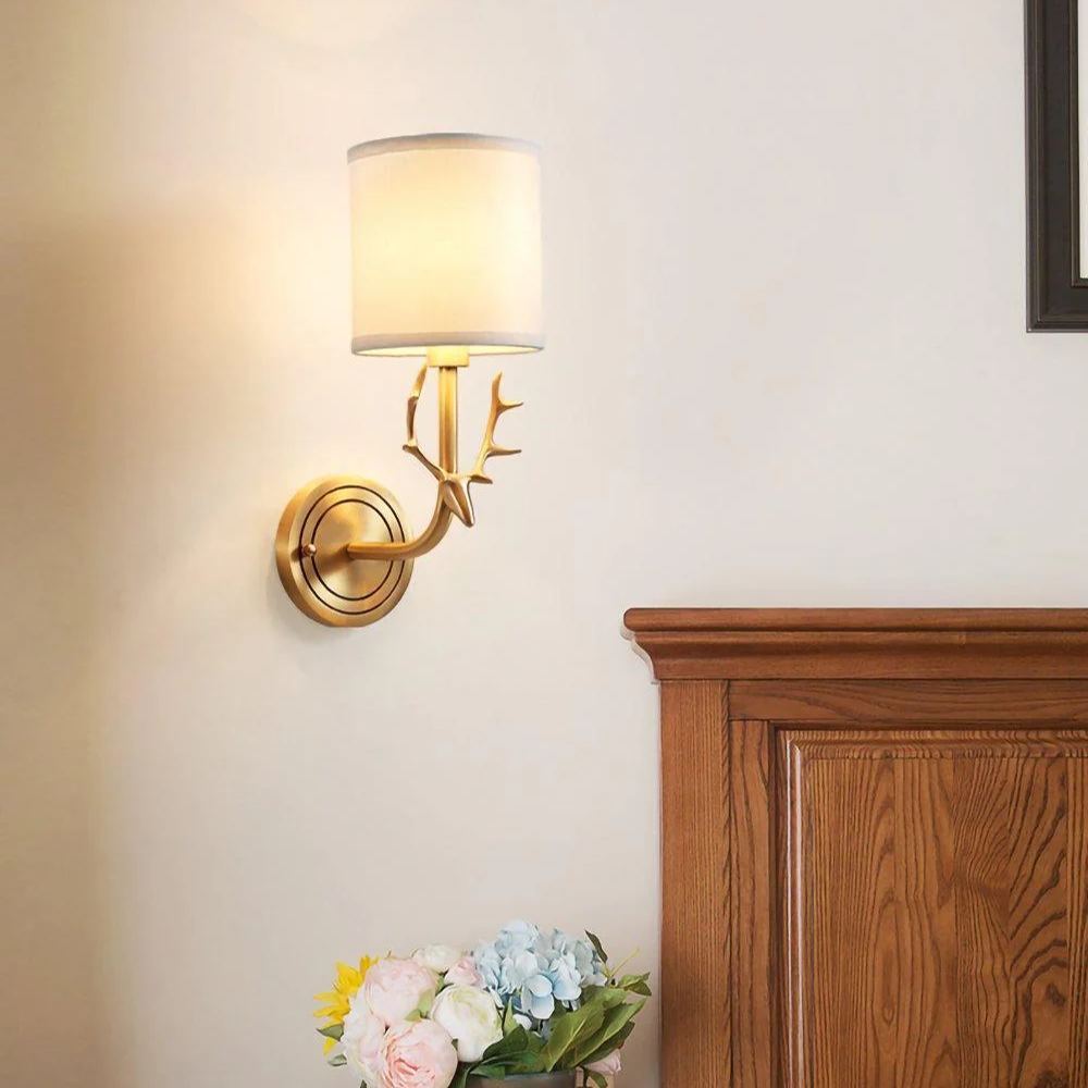 Alessio Vintage Brass Deer Head Fabric Wall Light Bedroom Hallway