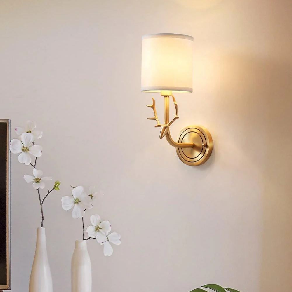 Alessio Vintage Brass Deer Head Fabric Wall Light Bedroom Hallway