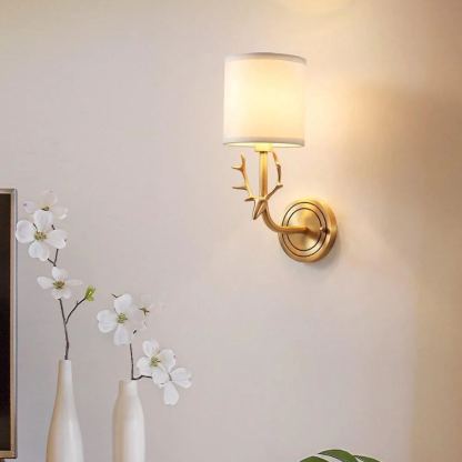 Alessio Vintage Brass Deer Head Fabric Wall Light Bedroom Hallway
