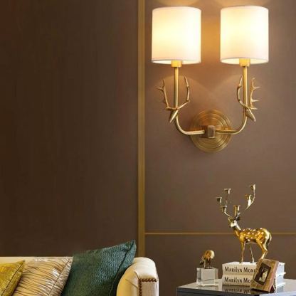 Alessio Vintage Brass Deer Head Fabric Wall Light Bedroom Hallway