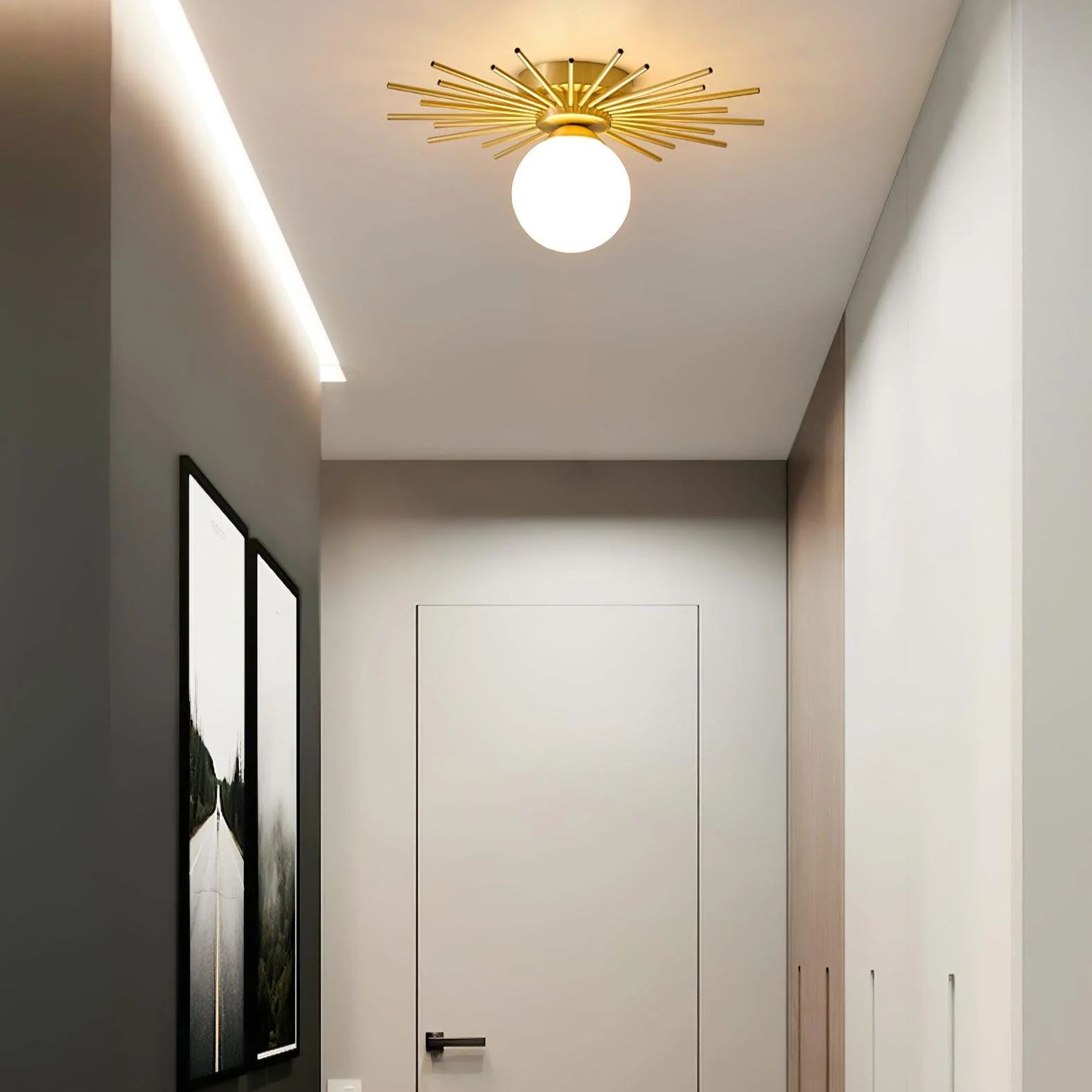 Lowry Vintage Classical Sun Brass Ceiling Light Bedroom Hallway