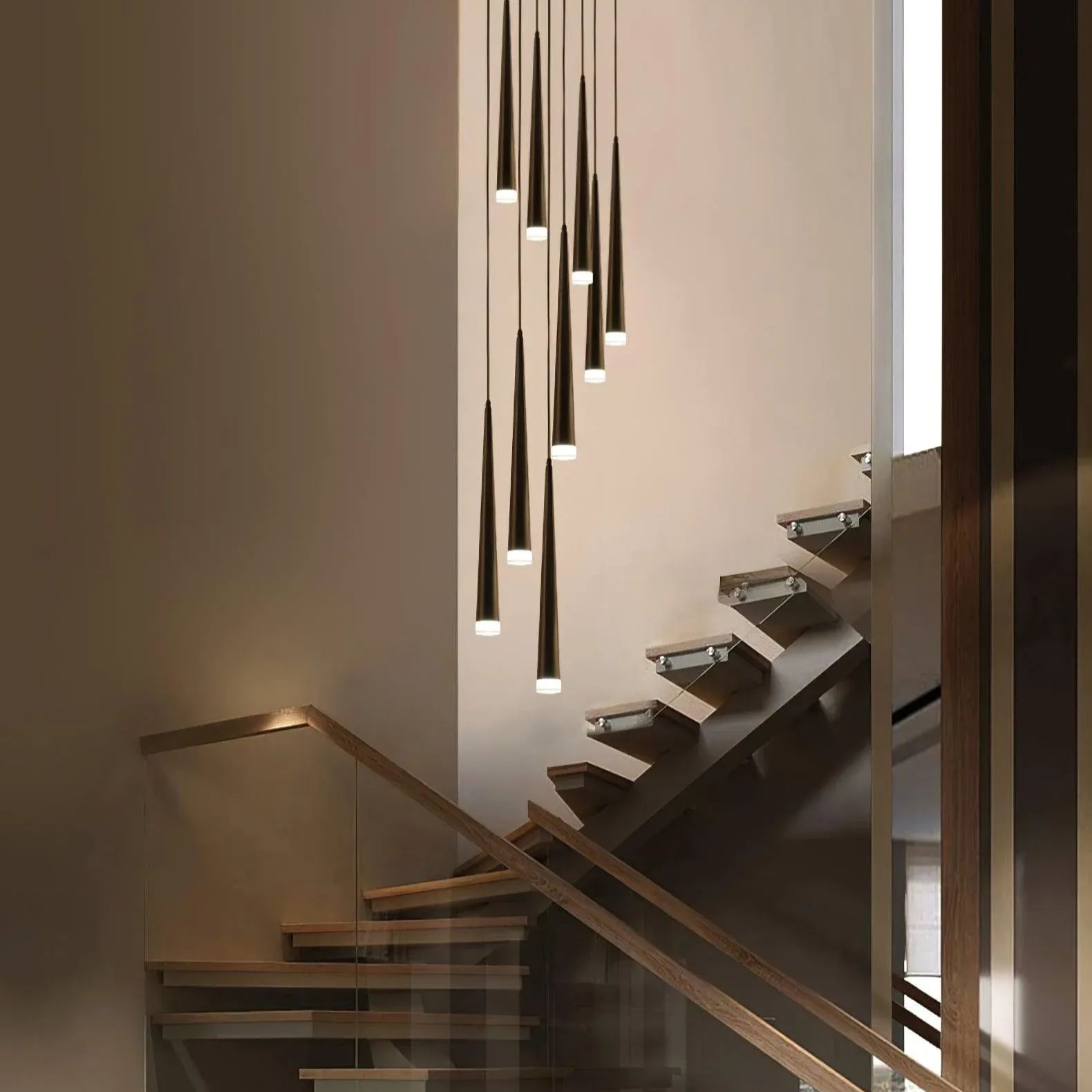 Edge Modern Slender Cone Metal Chandelier Hallway Living Room
