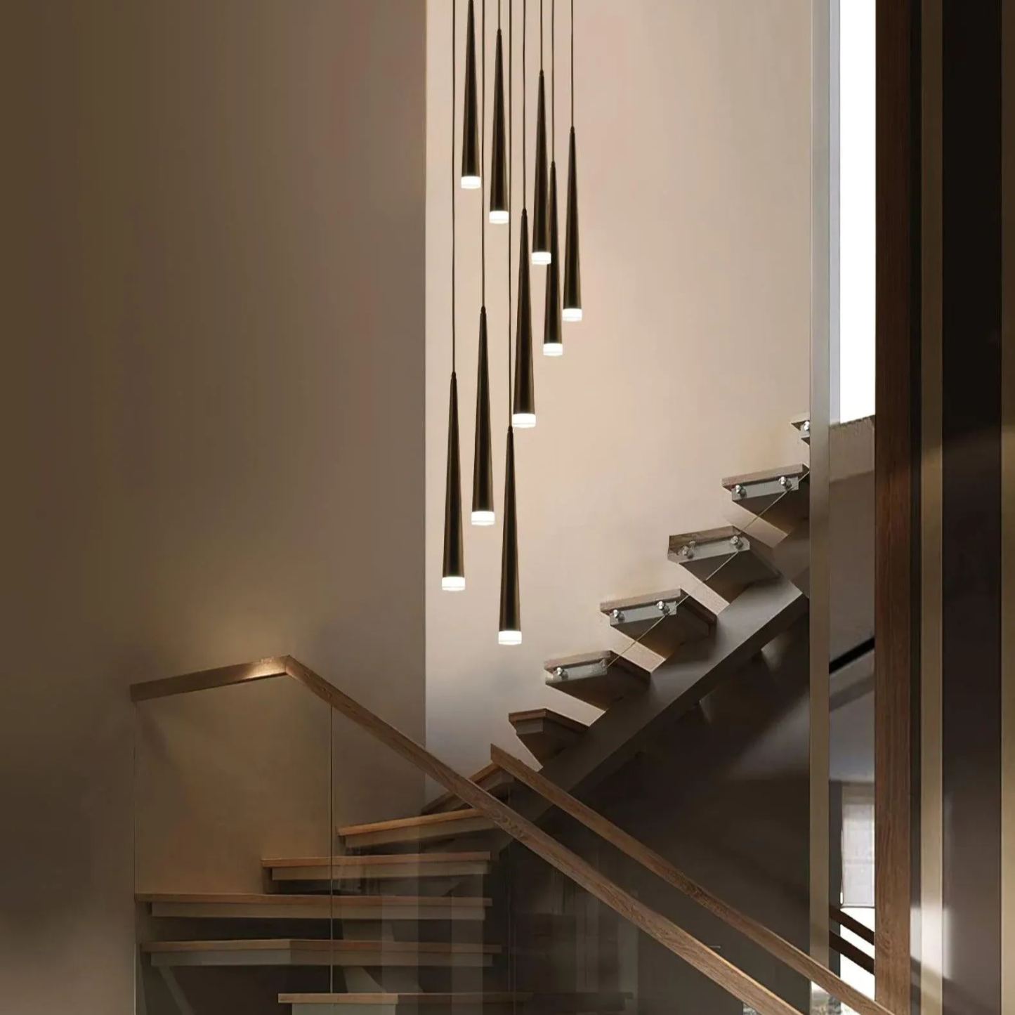 Edge Modern Slender Cone Metal Chandelier Hallway Living Room