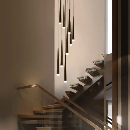 Edge Modern Slender Cone Metal Chandelier Hallway Living Room