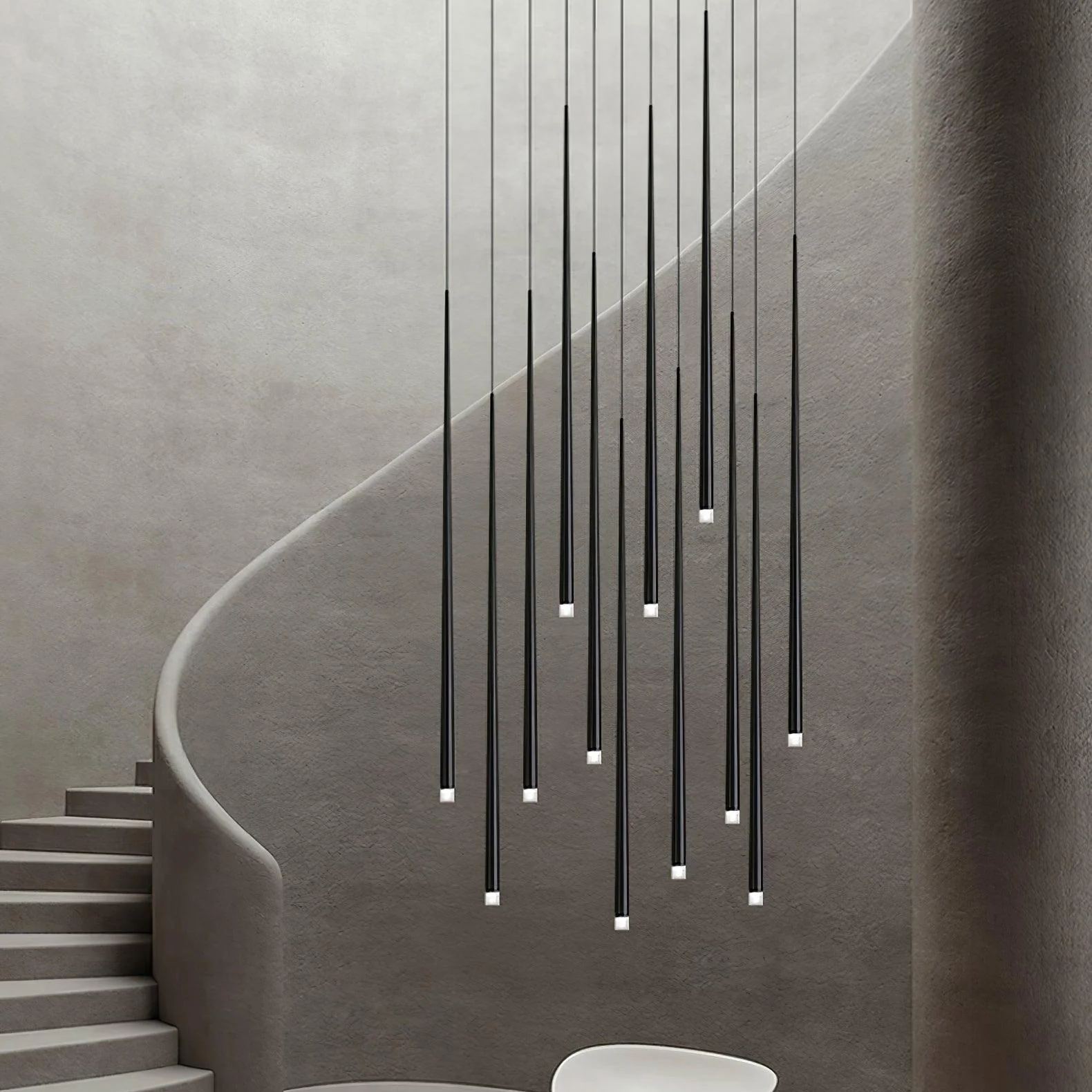 Edge Modern Slender Cone Metal Chandelier Hallway Living Room