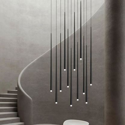 Edge Modern Slender Cone Metal Chandelier Hallway Living Room