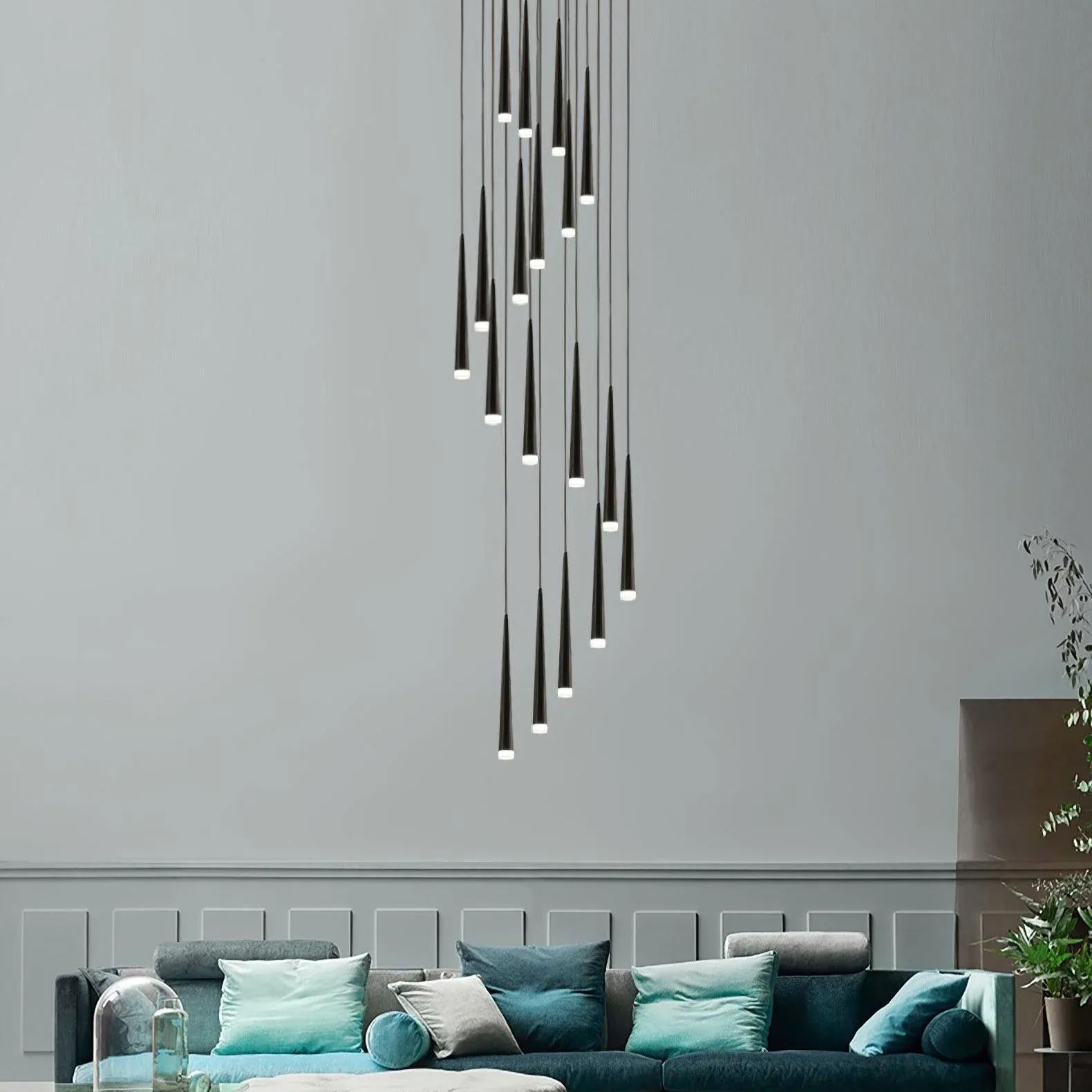 Edge Modern Slender Cone Metal Chandelier Hallway Living Room