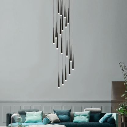 Edge Modern Slender Cone Metal Chandelier Hallway Living Room