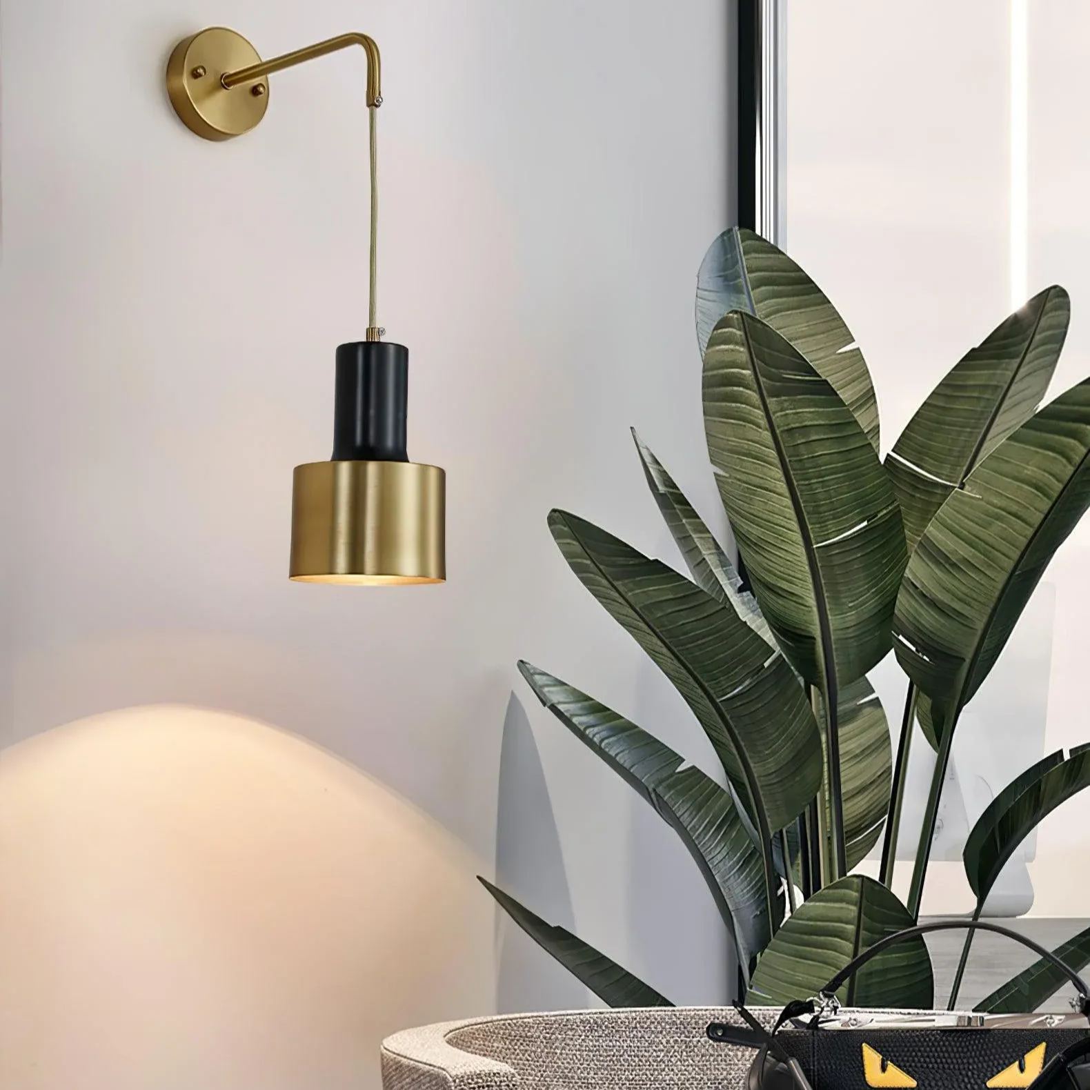 Orr Minimalism Brass Metal Black Wall Lamp Dining Room Bedroom