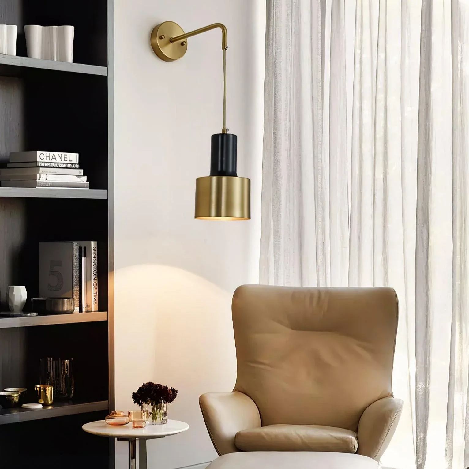 Orr Minimalism Brass Metal Black Wall Lamp Dining Room Bedroom