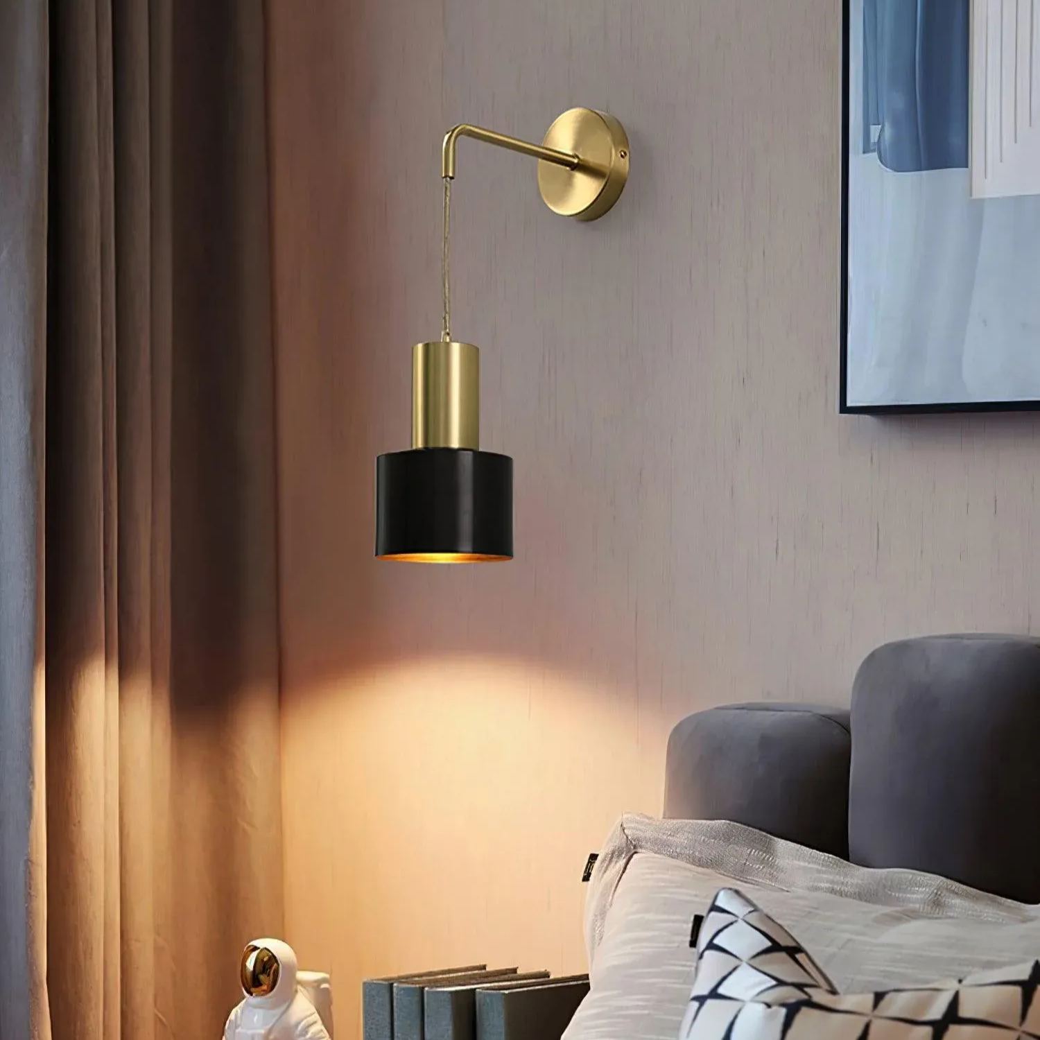Orr Minimalism Brass Metal Black Wall Lamp Dining Room Bedroom