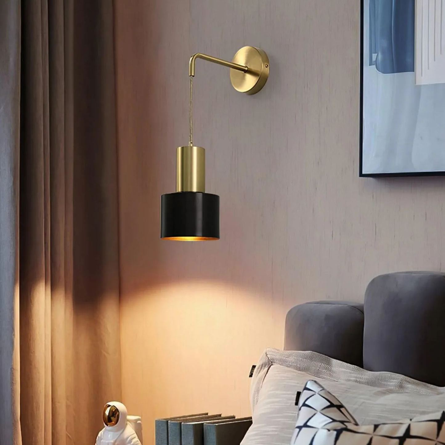 Orr Minimalism Brass Metal Black Wall Lamp Dining Room Bedroom