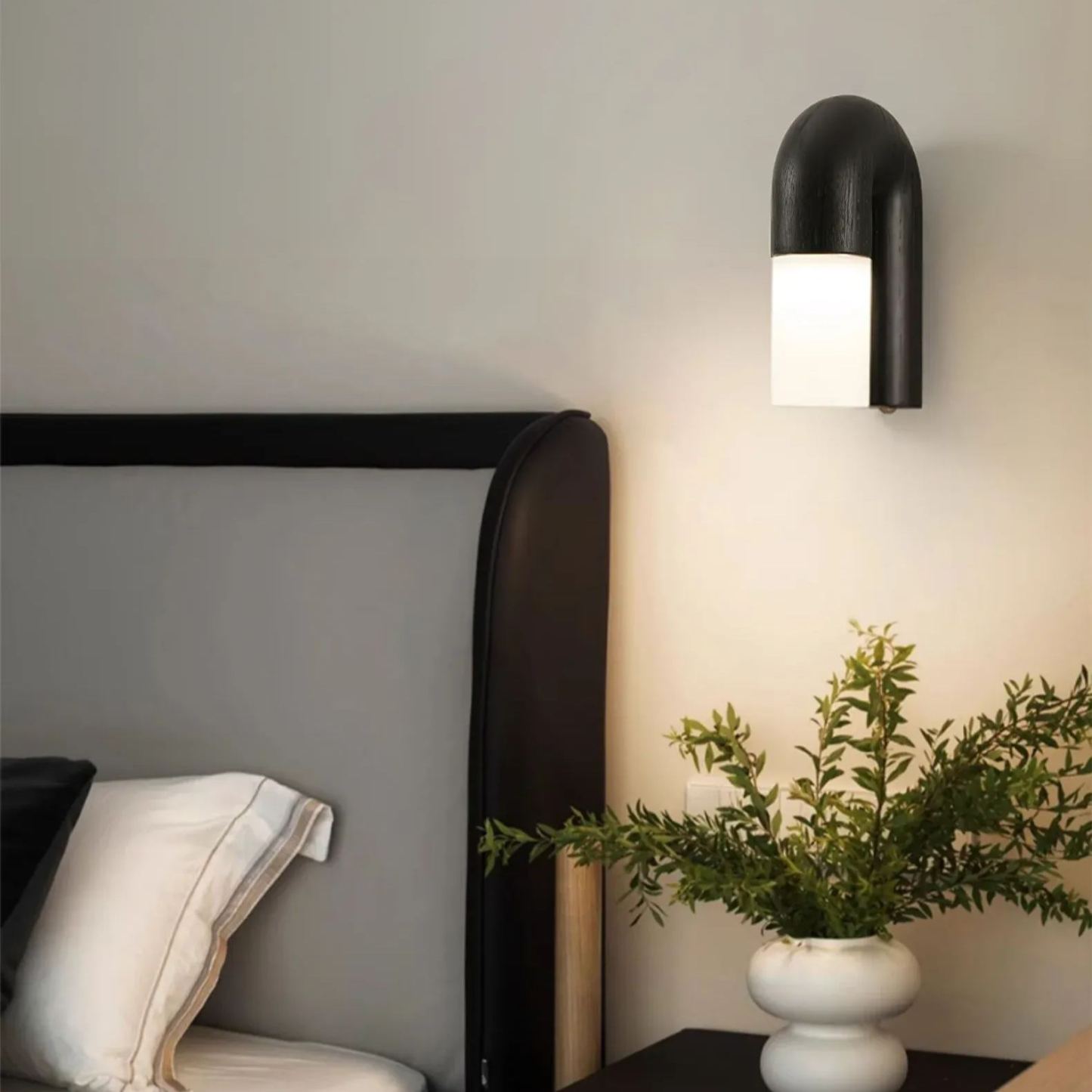 Ozawa Wood Walnut Black Metal Wall Light Dining Room Bedroom