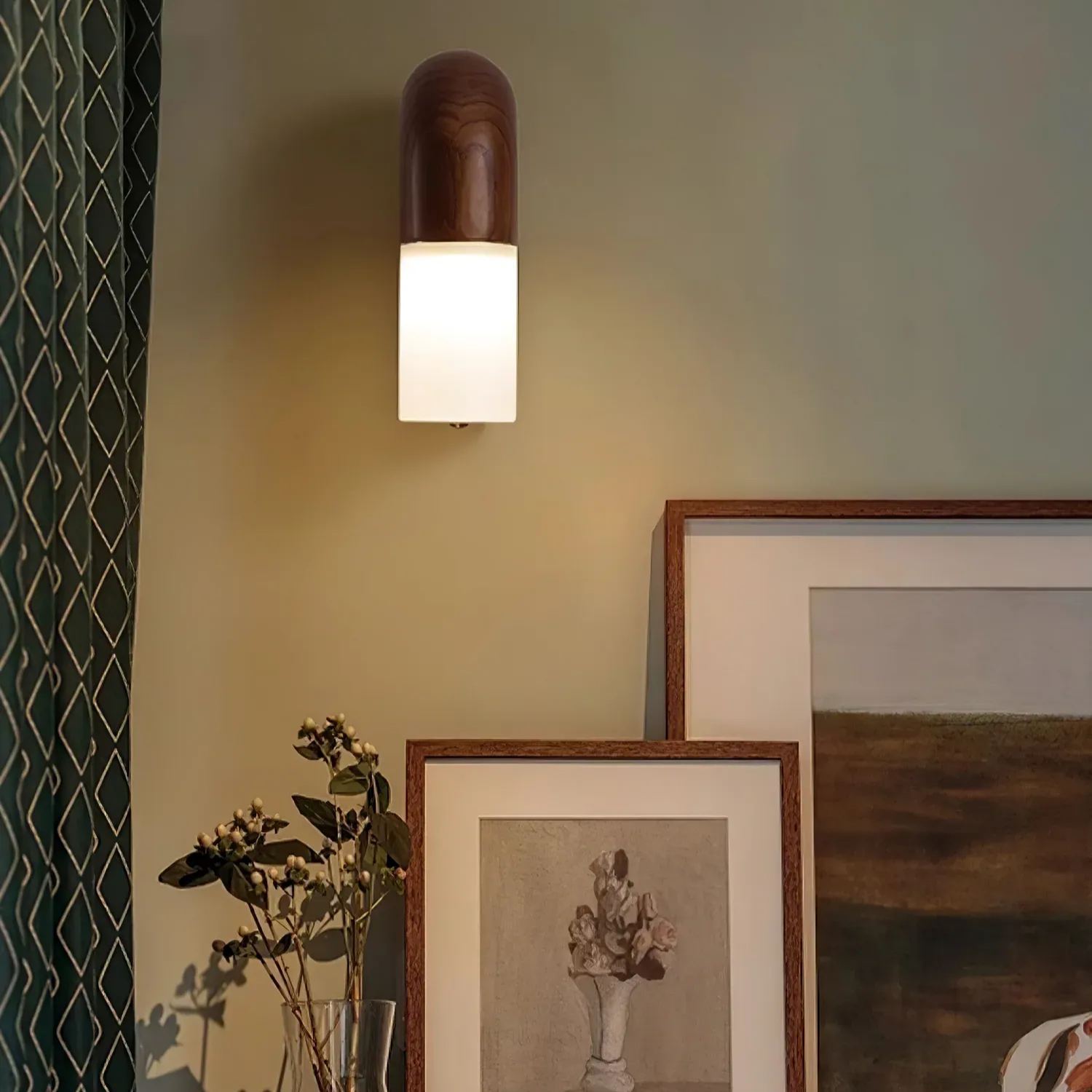 Ozawa Wood Walnut Black Metal Wall Light Dining Room Bedroom