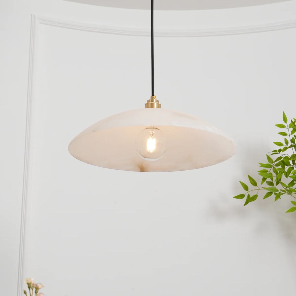Jade Alabaster Dome Brass Finish Pendant Light Bedroom Living Room