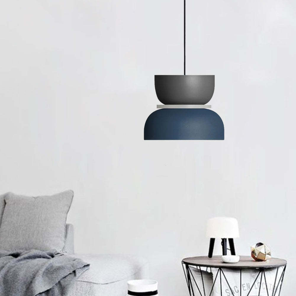 Blue and Gray Morandi Industrial Pendant Light over modern living room