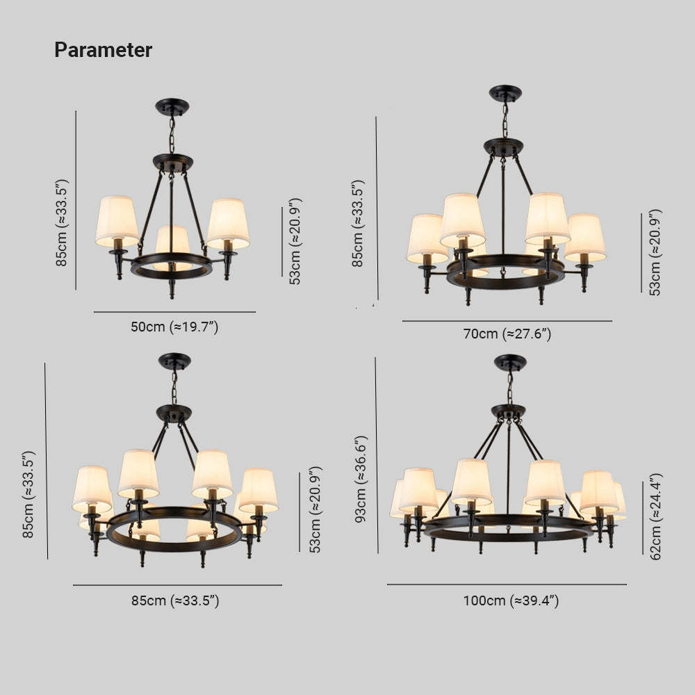 Alessio Chandelier dimensions: height, width, depth in cm/inches