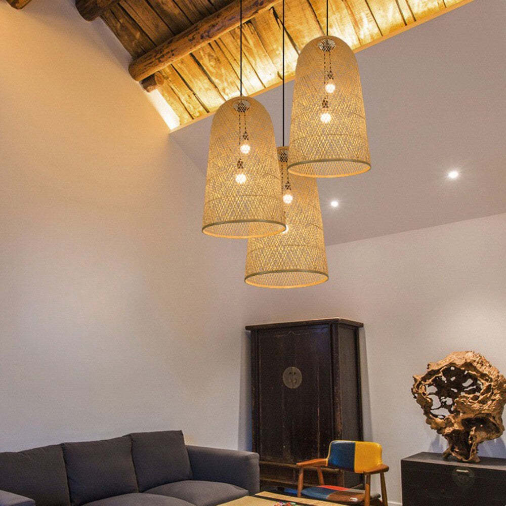 Ritta bamboo pendant lights in bedroom setting