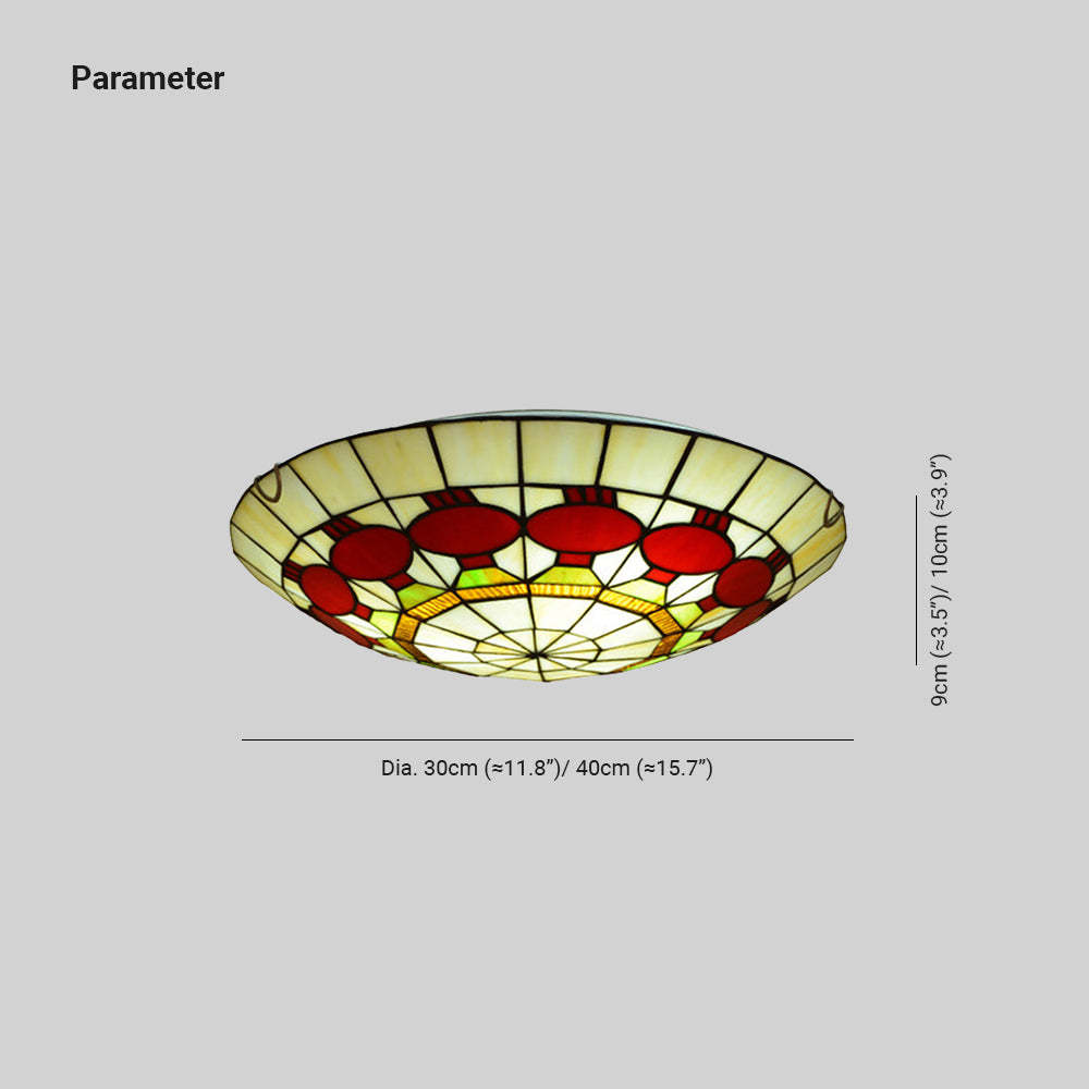 Eryn Retro Stained Glass Flush Mount Ceiling Light - Dimensions