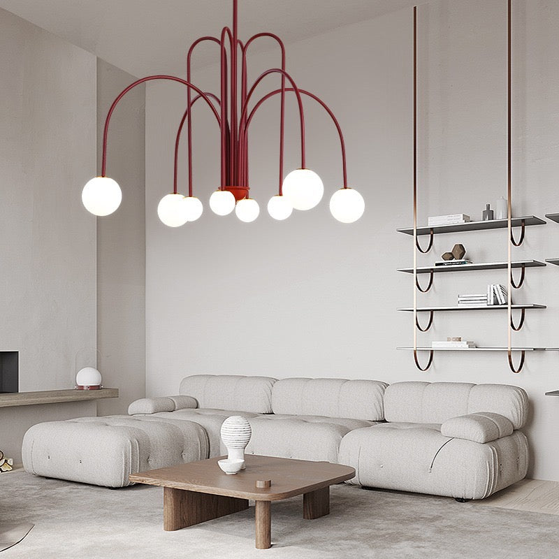 Red Avi Pendant Light over living room | Las Sola Avi Double Layer Glass Pendant Light