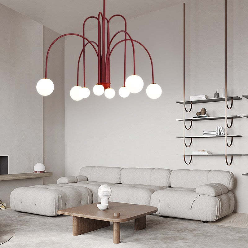 Red Avi Pendant Light over living room | Las Sola Avi Double Layer Glass Pendant Light
