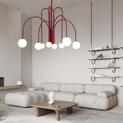 Red Avi Pendant Light over living room | Las Sola Avi Double Layer Glass Pendant Light