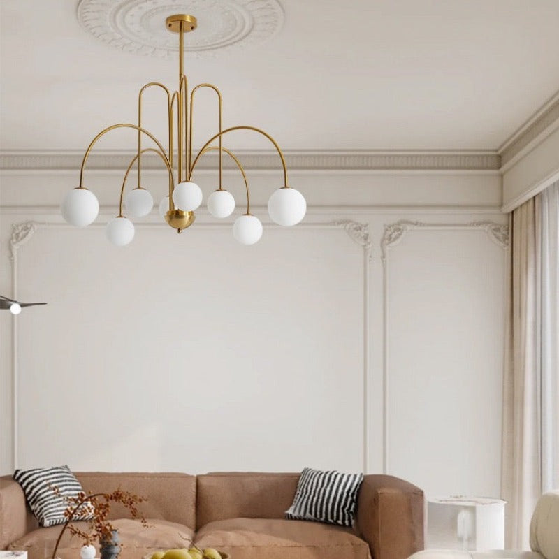 Gold Avi Pendant Light with glass globes in living room | Las Sola Avi Double Layer Glass Pendant Light