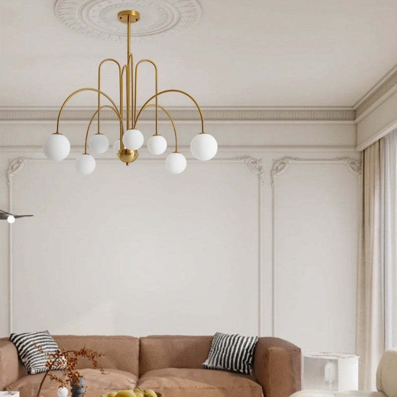 Gold Avi Pendant Light with glass globes in living room | Las Sola Avi Double Layer Glass Pendant Light
