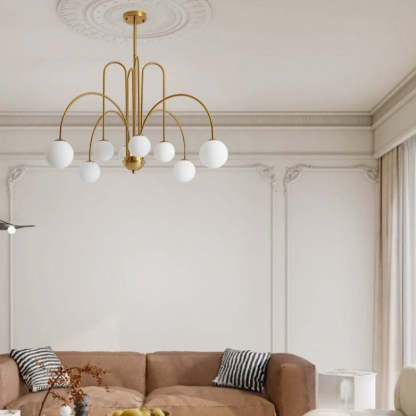 Gold Avi Pendant Light with glass globes in living room | Las Sola Avi Double Layer Glass Pendant Light