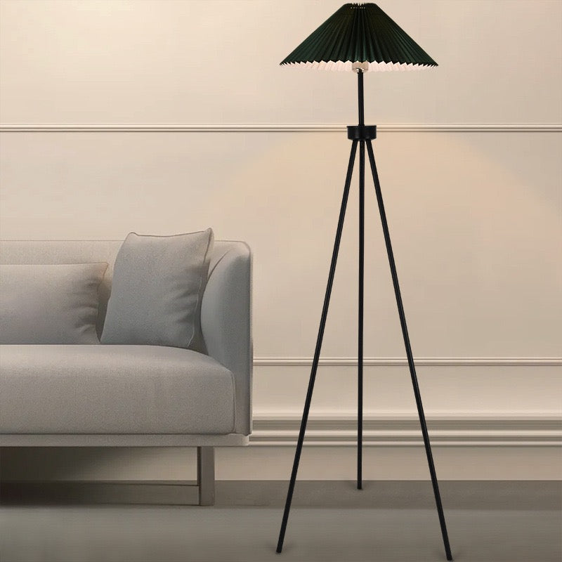 Modern floor lamp with pleated shade in living room