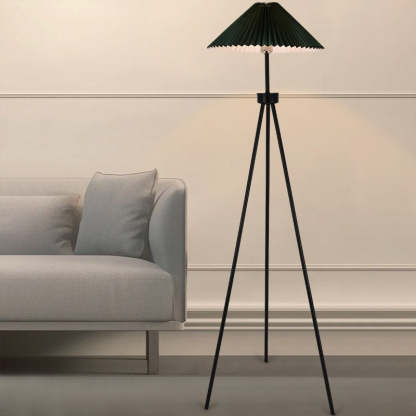 Modern floor lamp with pleated shade in living room