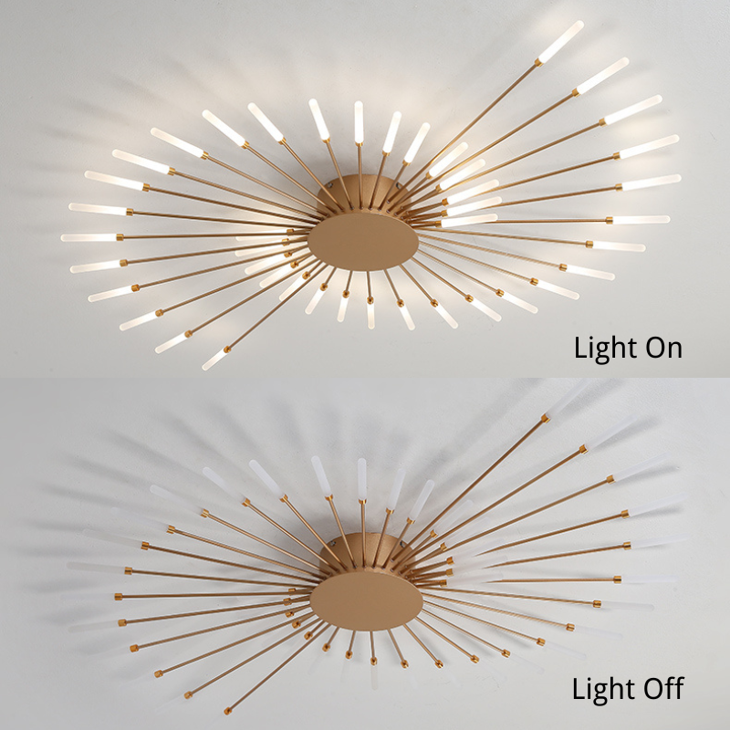 Lowry Fireworks Ceiling Light - Gold Finish, on and off