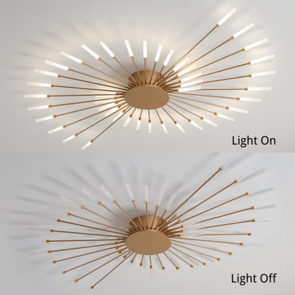 Lowry Fireworks Ceiling Light - Gold Finish, on and off