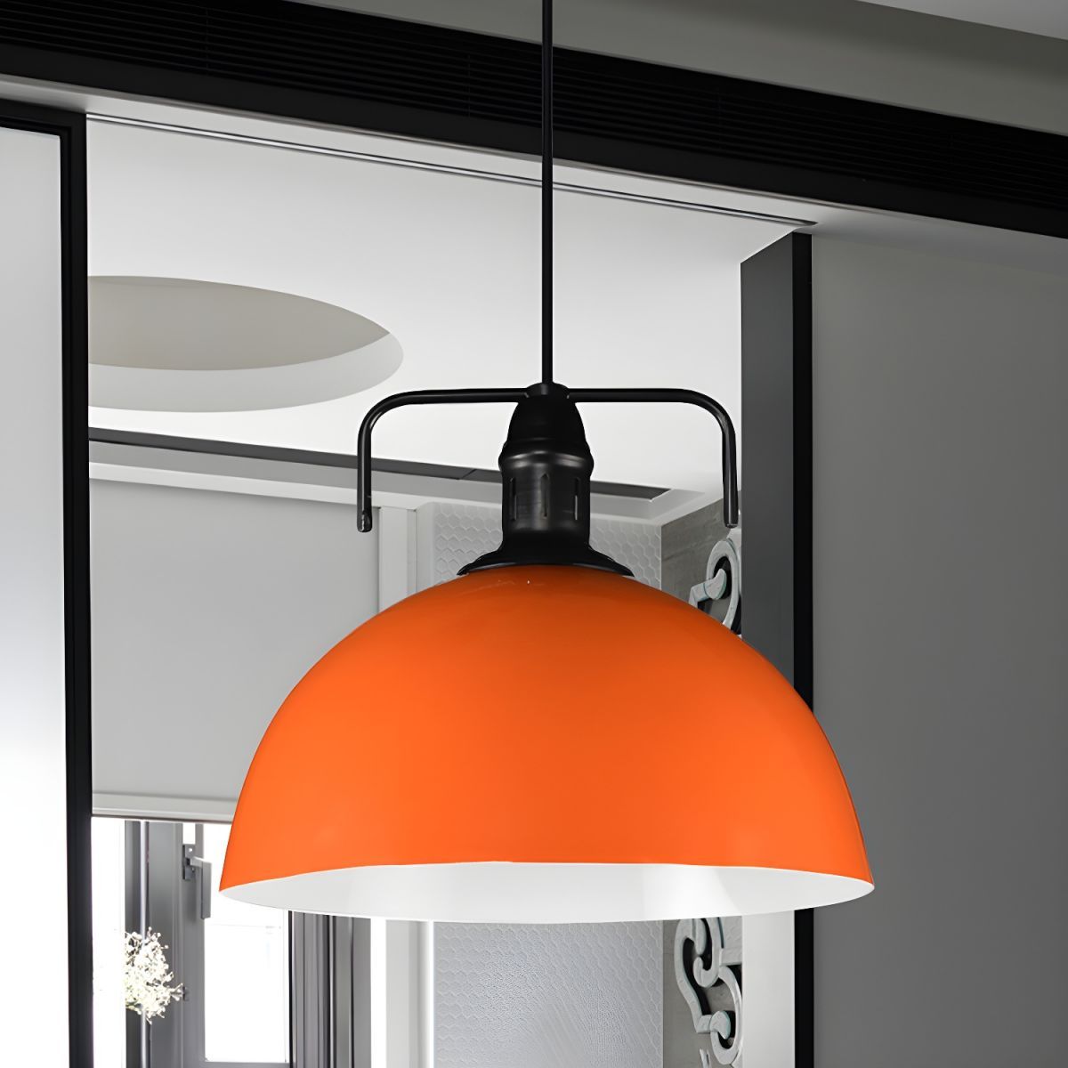 Orange Morandi Metal Pendant Light - Dome Shade