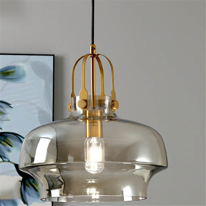 Modern Hailie Pendant Light with smoke grey glass shade