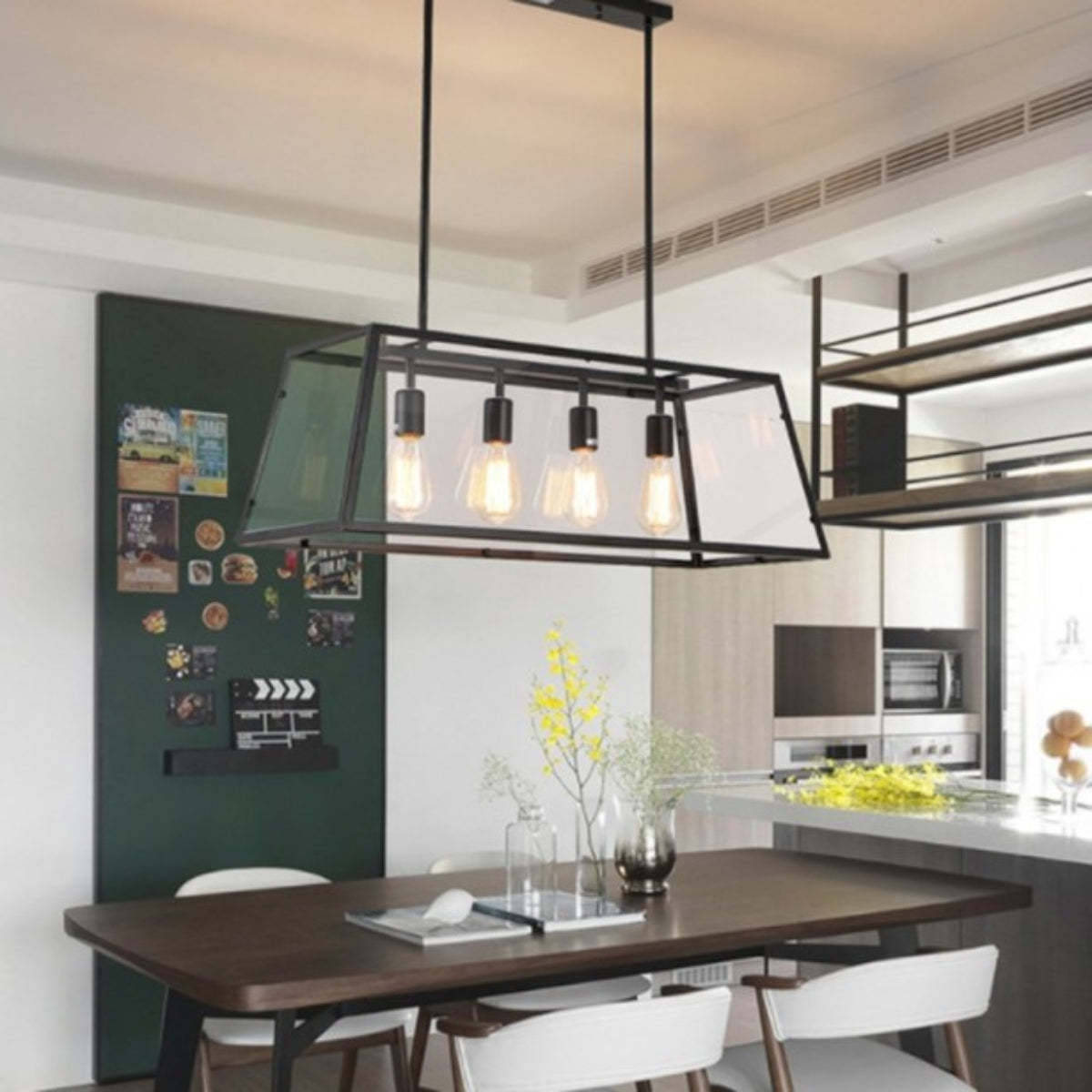 Industrial Pendant Light over Dining Table with LED bulbs