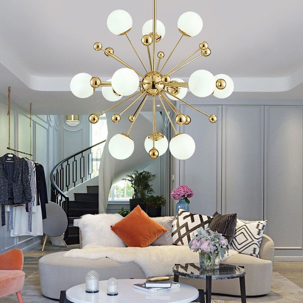 Valentina Chandelier in Living Room, Modern Golden Lighting