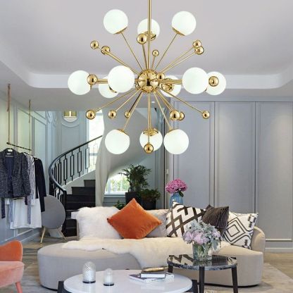 Valentina Chandelier in Living Room, Modern Golden Lighting
