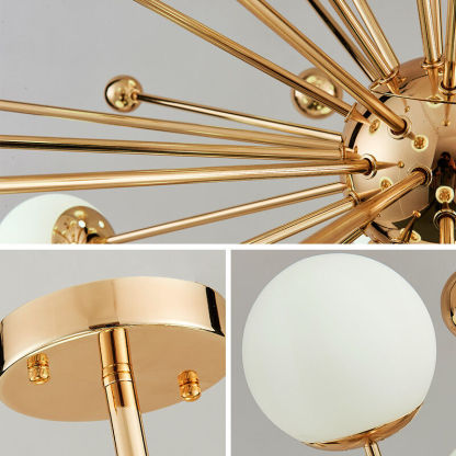 Valentina Chandelier Detail - Golden Metal and Glass Bulbs